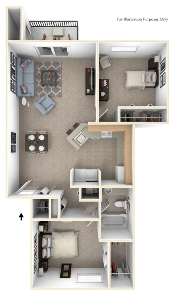 Two Bedroom, One Bath Floorplan at North Pointe Apartments, Elkhart, IN