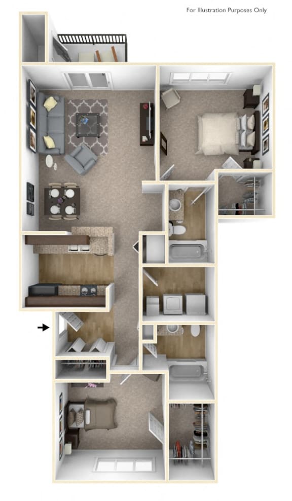 2-Bed/2-Bath, Huron Floor Plan at River Hills Apartments, Fond du Lac, 54937