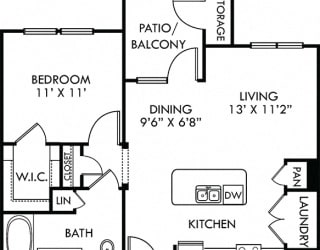 Nueces. 1 bedroom apartment. Kitchen with island open to living/dinning rooms. 1 full bathroom. Walk-in closet. Patio/balcony.