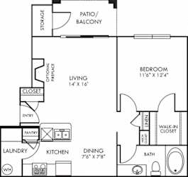 Atlantic. 1 bedroom apartment. Kitchen with bartop open to living/dinning rooms. 1 full bathroom. Walk-in closet. Patio/balcony with storage. optional fireplace.