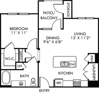 Nueces. 1 bedroom apartment. Kitchen with island open to living/dinning rooms. 1 full bathroom. Walk-in closet. Patio/balcony.