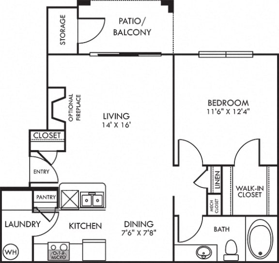 Atlantic. 1 bedroom apartment. Kitchen with bartop open to living/dinning rooms. 1 full bathroom. Walk-in closet. Patio/balcony with storage. optional fireplace.