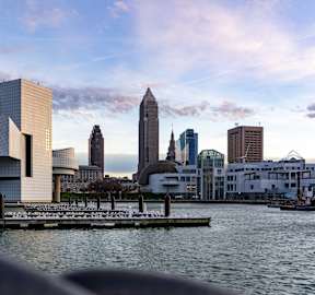 a view of the city from the harbor