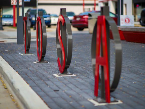a row of bike racks on the side of a road at 2929 on Mayfair, Wauwatosa, WI, 53222