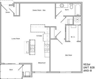 Kendal one bedroom one bathroom floor plan at The Flats at 84