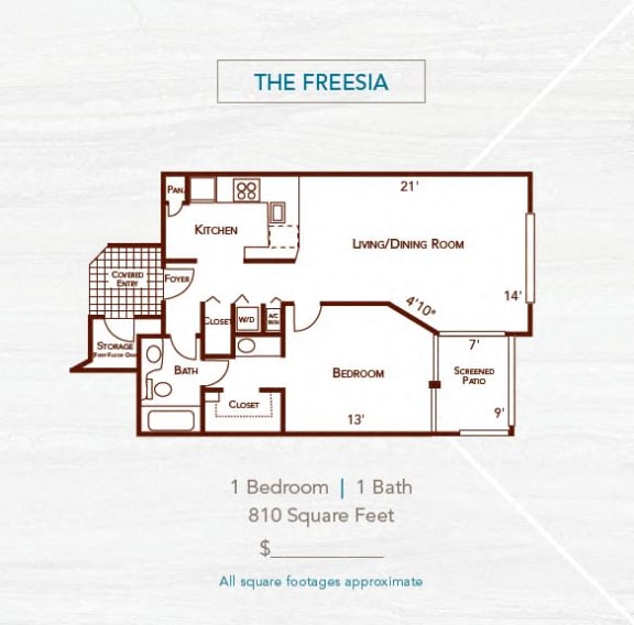The Freesia 1 bed 1 bath 810 sq. ft.