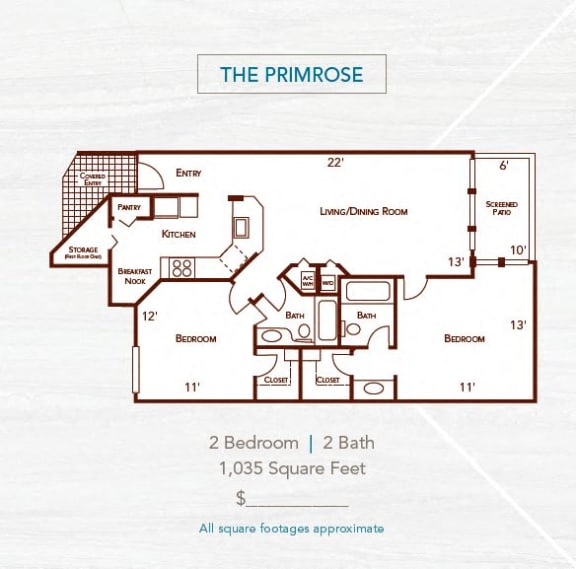 The Primrose  2 bed 2 bath 1035 sq ft
