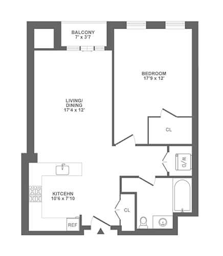 Floor Plan  one bedroom, balcony