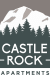 a white logo with Castlerock Apartments text.