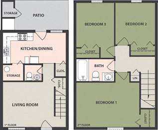 Floor Plan 3-Bedroom, 1 1/2 Bath