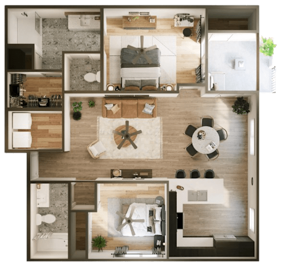 Linda Vista Luxury Rental Apartment Homes 2 Bedroom 2 Bath 3D Floor Plan