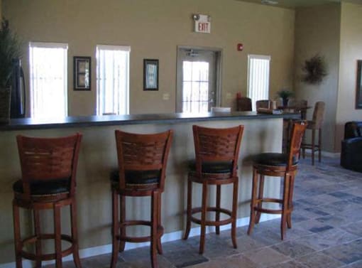 Bar seating in clubhouse Heron Creek Apartments