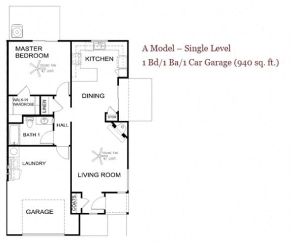Floor Plan  Model A 1 Bedroom Floorplan