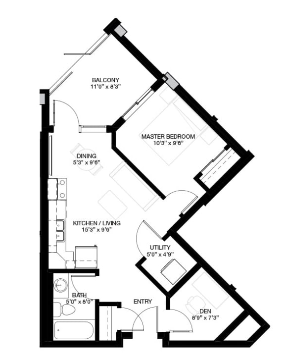 the floor plan of 1 bedroom
