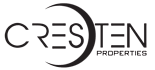 a logo with the words creative properties on a green background