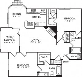 Fairway. 2 bedroom apartment. Kitchen with bartop open to living/dinning rooms. 2 full bathrooms. Walk-in closet in master. Patio/balcony. Optional fireplace.