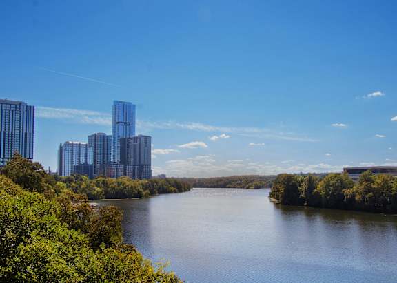 the city with the river in the foreground