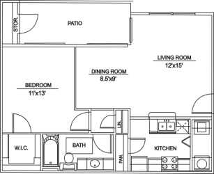 Floor Plan A3 - 1 bed/1bath