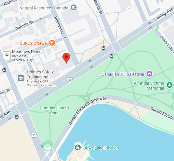 A map shows a red pin on a street named Dukes Ottawa.