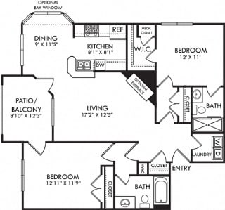 Preston. 2 bedroom apartment. Kitchen with bartop open to living/dinning rooms. 2 full bathrooms, shower stall in master. Patio/balcony. Optional fireplace.