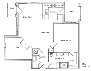Carter one bedroom one bathroom floor plan at Villas of Omaha at Butler Ridge
