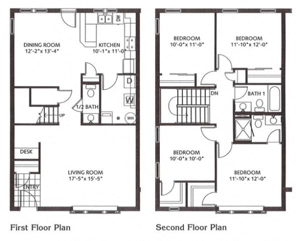 Townhouse 4 Bedroom 2 Bath-2D Floorplan-Murphy Park Apartments St. Louis, MO