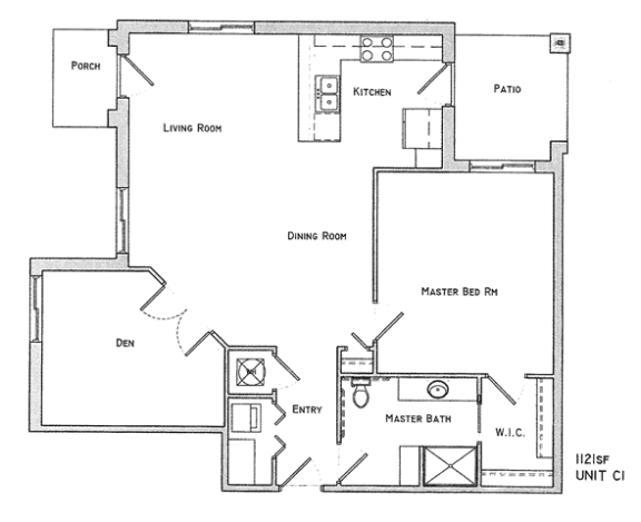 Carter one bedroom one bathroom floor plan at Villas of Omaha at Butler Ridge