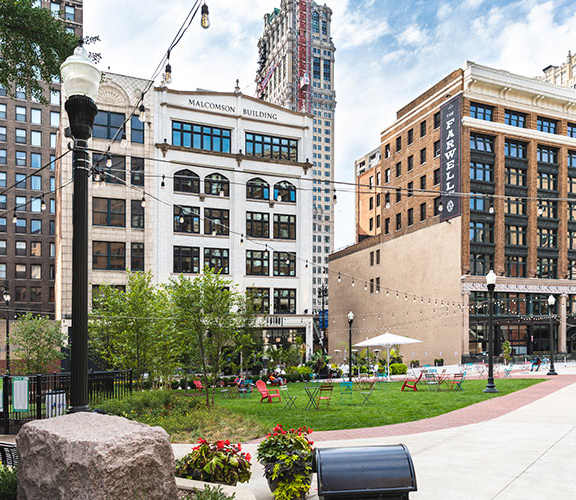Exterior Building view with car parked outside at 35W, Michigan, 48226