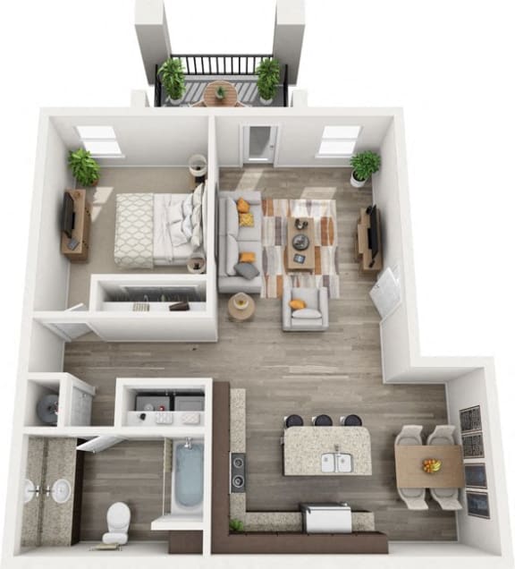 1 bedroom 1 bath THE UTAH Floor Plan at Century Autumn Wood Apartments, Murfreesboro, 3712