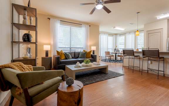 Living Room and Kitchen at Imperial Lofts, Sugar Land, TX
