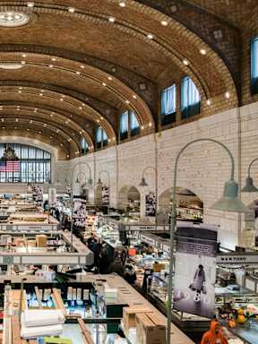 a view of a large market hall with lots of products