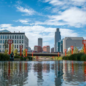 a view of the city from a river