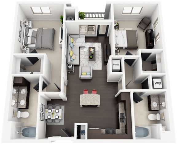 2 Bed 2 Bath plan B4 Floor Plan at Accent, Los Angeles, 90066