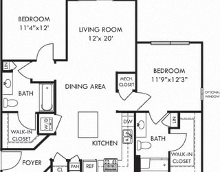 The Currituck. 2 bedroom apartment. Kitchen with island open to living/dinning rooms. 2 full bathroom. Walk-in closets. Patio/balcony.