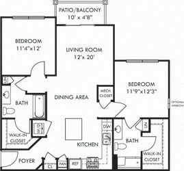 The Currituck The Currituck. 2 bedroom apartment. Kitchen with island open to living/dinning rooms. 2 full bathroom. Walk-in closets. Patio/balcony.