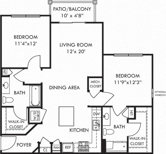 The Currituck. 2 bedroom apartment. Kitchen with island open to living/dinning rooms. 2 full bathroom. Walk-in closets. Patio/balcony.