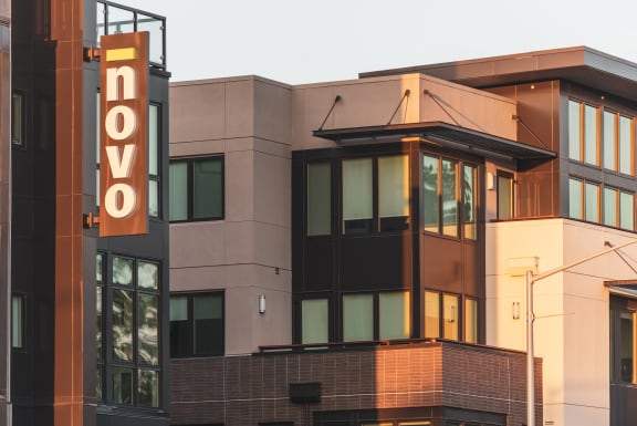 a building with a sign on the side of it