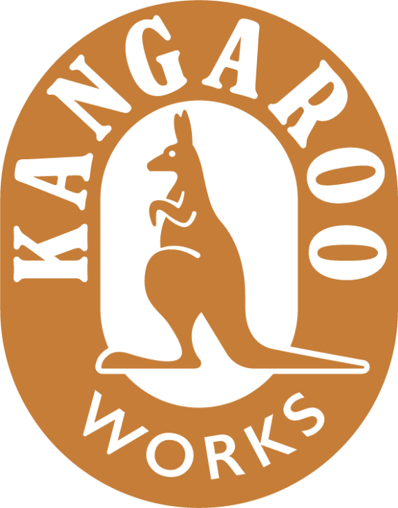 a logo of a kangaroo in front of the word work