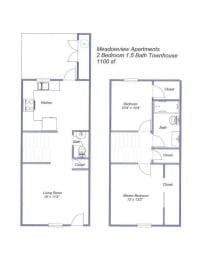 2 BRM TH Floor Plan at Meadowview Apartments, Santa Rosa, California
