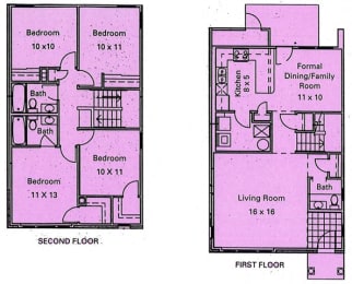 4 Bedroom 2 Bath Townhouse -2D Floorplan-Murphy Park Apartments St. Louis, MO
