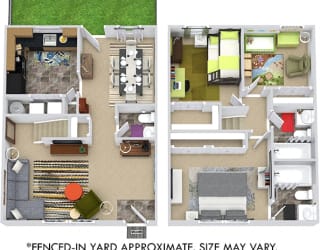 Magnolia with Fenced-in Yard. 3 bedroom townhome. Kitchen. living room. dinning room. 2 full bathroom + powder room. large closets. back door open to yard