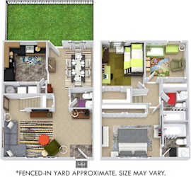 Magnolia with Fenced-in Yard. 3 bedroom townhome. Kitchen. living room. dinning room. 2 full bathroom + powder room. large closets. back door open to yard