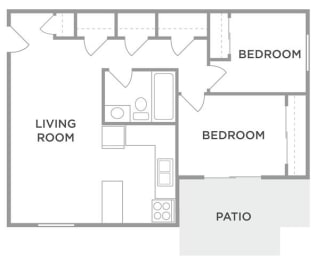 The Elm Two Bed One Bath Floor Plan at Kingston Square Apartments, Indianapolis, Indiana