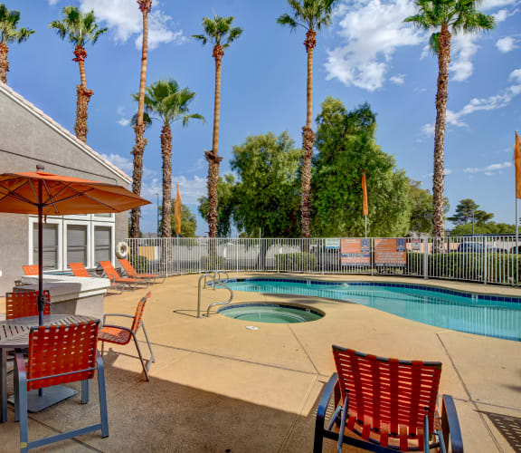 Swimming pool with palm trees at Citrus Apartments, Las Vegas, NV, 89101