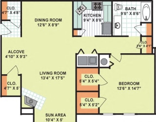 Floor Plan One Bedroom One Bath (1,093 Square Feet)