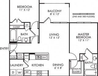 Cedar. 2 bedroom apartment. Kitchen with bartop open to living/dinning rooms. 2 full bathrooms. Walk-in closet in master. Patio/balcony.