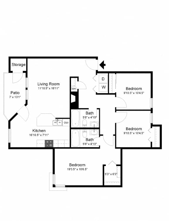3 bedroom 2 bath at Commons at Creekside Apartments, Hillsboro