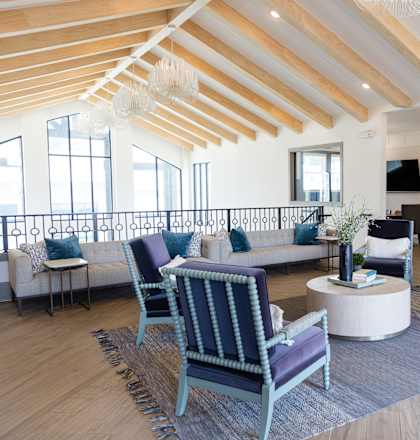 Open concept living room with exposed beam ceiling 1 at The Crest at Acworth Apartments, Acworth, GA, 30102