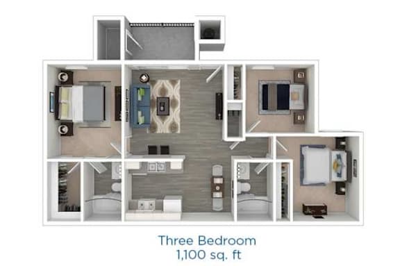 two bedroom two and a half bathroom floor plan with roommates