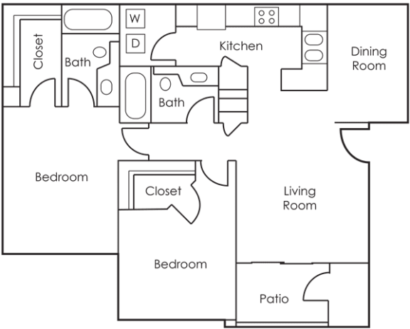 2BD x 2BA Floor Plan at Village at Westmeadow Apartments, Colorado Springs, CO